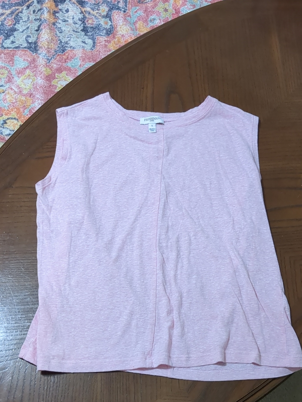 Freshman Light Pink Sleeveless Crewneck Top with Center Seam
